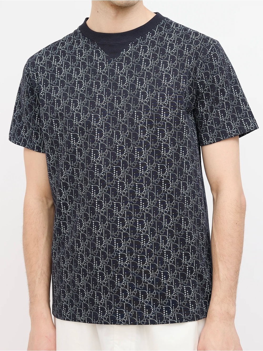 DIOR OBLIQUE PEARL BEADED T SHIRT
